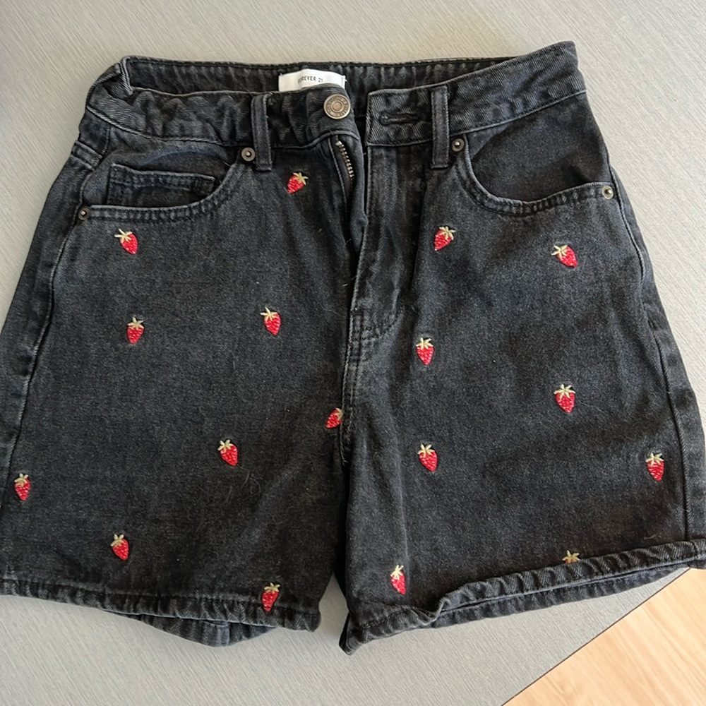 denim printed shorts